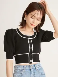 SNIDEL バイカラークロップドニットプルオーバー