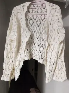 アイボリー レース編み カーディガン 長袖