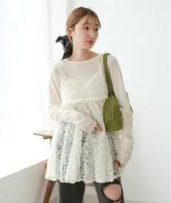 Kastane 【前後2way】ウェーブ刺繍チュールチュニック アイボリー