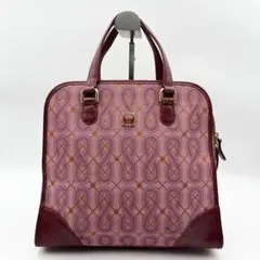 希少 アナスイ トートバッグ 蝶 キャンバス レザー ピンク 金具ロゴ 総柄