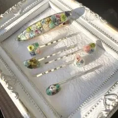 ハンドメイド★ヘアクリップ&ヘアピン5本セットB