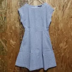 【美品】UNIQLO ストライプ フレア ワンピース フレンチスリーブ 綿