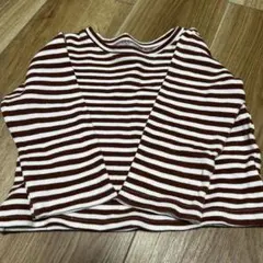 ノーブランド　100サイズ　 茶色と白のストライプ長袖Tシャツ