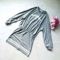 【Material Blue bis】160㎝グレー 長袖 ワンピース 袖リブ