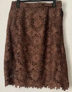 3L♡ブラウン花柄レースタイトスカート