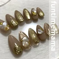 ネイルチップ 海 シェル 夏 ベージュ ゴールド ミラー 大人 ギャル