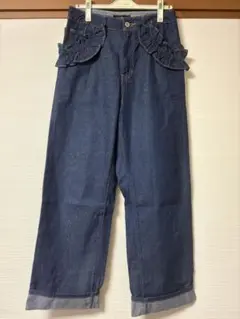 Frill-trim denim pants