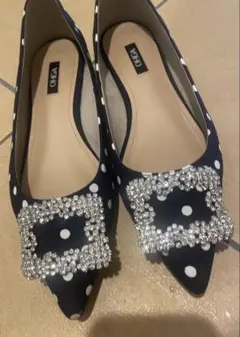 美品　オーガ　OHGA ドット　ビジュー パンプス　ネイビー　23cm