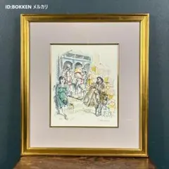 レオナール藤田 代表作「カフェにて」 複製画 額縁付き - メルカリ
