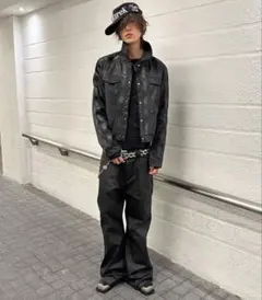 no E mosen レザージャケット 短丈 お兄系 y2k グランジ