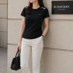美品 バーバリーブルーレーベル 肩チェック 半袖Tシャツ 38 黒