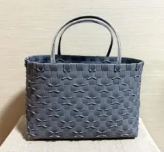 PP かごバッグ　グレー　編み込み　ハンドメイド　トートバッグ