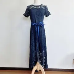 ネイビー レース パーティードレス 紺色 ロングドレス M
