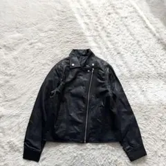 E6 ダブルライダースジャケット　フェイクレザー　黒　M カジュアル　クール