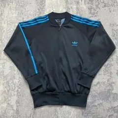 【00S】アディダス トラックジャケット ATP型 刺繍ロゴ 紺 水色 O XL