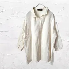 【ショコラフィネローブ】切り替えデザイン　シャツ　レース　オフホワイト　サイズF