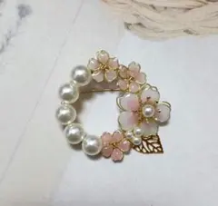 No.790ブローチM 桜のパールつきブローチ　ハレの日 お花とパールブローチ