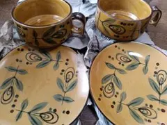 新品未使用 陶器製 カップ＆ソーサー 2客セット 花柄のサムネイル