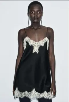 ZARA ZW COLLECTION コントラストレース サテン地トップス M