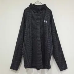 【美品】アンダーアーマー　長袖ポロシャツ　Ｌ　ロゴプリント　グレーブラック