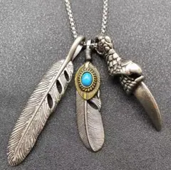 フェザー　ネックレス アメカジ ターコイズ メンズ チェーン ペンダント