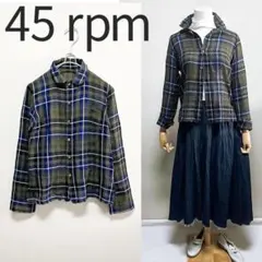 45rpm & ウール 薄手 タータンチェック フリンジ シャツ ブラウス
