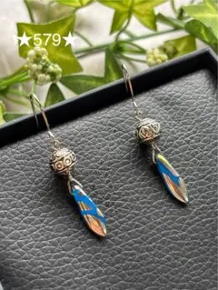 ★５７９★チェコビーズ ダガー　シルバーパーツ　ピアス　ハンドメイド