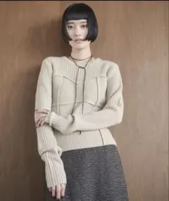 ビスチェコンビネーションリブニット 長袖 ベージュ