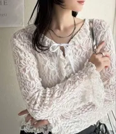 【mily bilet】花柄レースリボンカーディガン