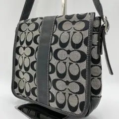 良品 COACH ショルダーバッグ キャンバス ブラック シグネチャー 斜め掛け