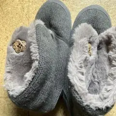 グレー ニットファー ショートブーツ
