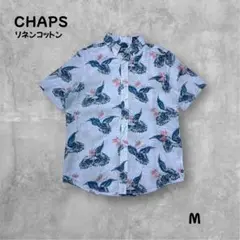 CHAPS リネンコットン 総柄シャツ Mサイズ 半袖 ボタンダウン 花柄 古着
