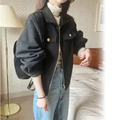 LAULRブラック ジップアップジャケット ゴールドボタン