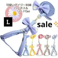 【新品】【L 】小型犬 ペット 愛犬 春散歩 ハーネス リード デイジー ブルー