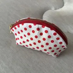 ドット柄 ポーチ ホワイト×レッド