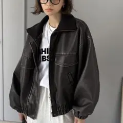 JAVA ヴィンテージ フェイクレザー ブルゾン XL 男女兼用