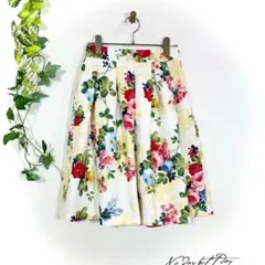 花柄 ジャガード フレアスカート M相当 フラワー 韓国製