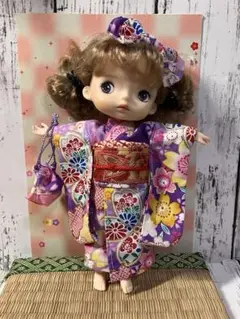 モンストドールサイズ着物　斜め桜吹雪文様　パープル