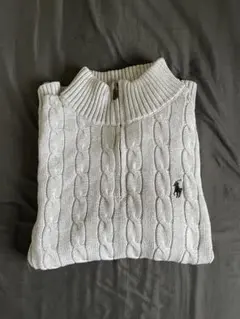 グレー ケーブルニット ハイネックセーター