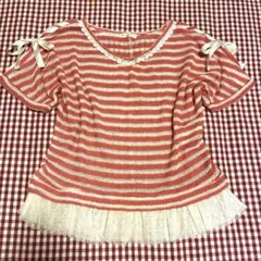美品　axesfemmeアクシーズ ストライプ柄 半袖トップス フリル付きのサムネイル