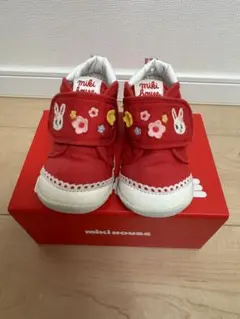 ☆ミキハウス 赤 うさぎ お花 ファーストシューズ 13.5cm☆