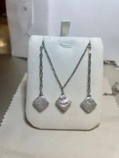 淡水パール　ピアス　ネックレス　セット　スクエア　バロック