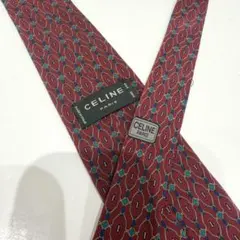 セリーヌ CELINE ネクタイ ワインレッド 総柄 シルク