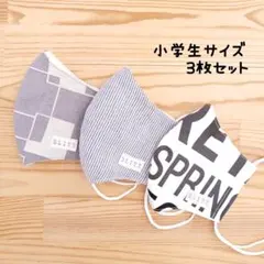 【コットンリネン】布立体マスク 3枚セット 小学生 子供 英字 男の子 グレー系