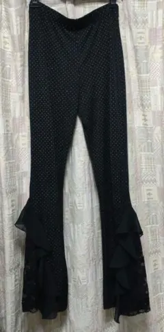 【美品❗️】ベリーダンス／ブラックフリルレースドットフレアパンツ