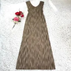 【美品】 プリーツプリーズ 総柄 縁デザイン マキシ丈 ワンピース 2 M