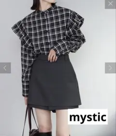 mystic チェックフリルブラウス　セール　新品　大人可愛い　ブラック