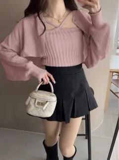 GRL クロップド丈カーディガンXキャミソールニットアンサンブル【fo1730】