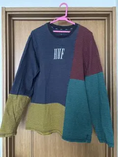 Huf ハフ ロゴ刺繍 ボーダー ロンT ロングTシャツ　L L