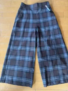 トゥモローランドMACPHEEレディース36ブラウン チェック柄 ワイドパンツ